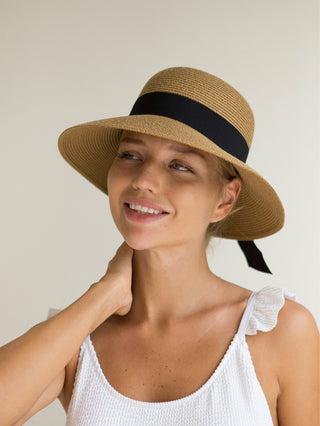 FURTALK Wide Ribbon Straw Beach Sun Hat