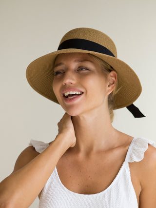 FURTALK Wide Ribbon Straw Beach Sun Hat