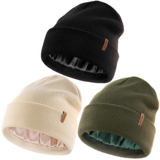 FURTALK  Satin Lined Beanie Hats Silk Lining Unisex Knit Slouchy Caps