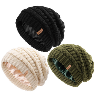 FURTALK 3 Pack Satin Lined Slouchy Winter Beanie Knit Hat