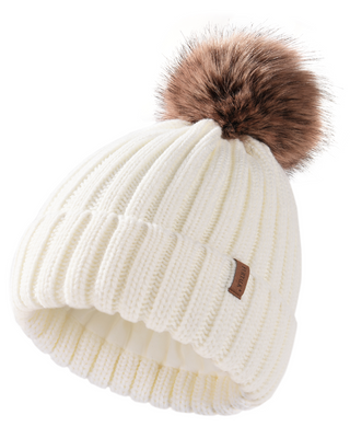 FURTALK Knitted Pom Beanie Hat Cotton Lined Pom Pom Cap