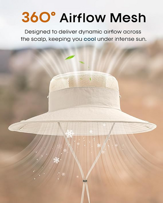 FURTALK Wide Brim Outdoor UV Protection Packable Bucket Safari Hat with Ponytail Hole