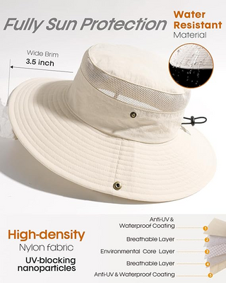 FURTALK Wide Brim Outdoor UV Protection Packable Bucket Safari Hat with Ponytail Hole