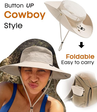 FURTALK Wide Brim Outdoor UV Protection Packable Bucket Safari Hat with Ponytail Hole