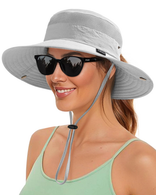 FURTALK Wide Brim Outdoor UV Protection Packable Bucket Safari Hat with Ponytail Hole