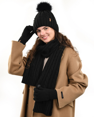 FURTALK Winter Hat Gloves Scarf Set Fleece Knit Pom Beanie Warm Neck Warmer Touchscreen Gloves 3 in 1 Gift Set
