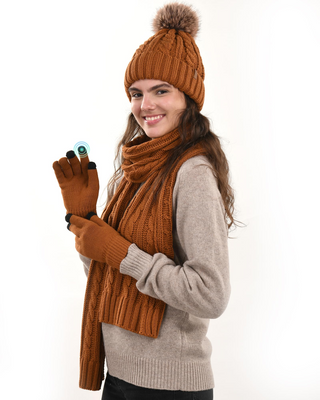 FURTALK Winter Hat Gloves Scarf Set Fleece Knit Pom Beanie Warm Neck Warmer Touchscreen Gloves 3 in 1 Gift Set