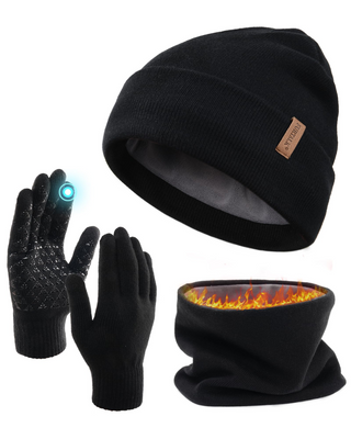 FURTALK Fleece Lined Hat Scarf Touchscreen Gloves Set 3 Pcs Warm Knit Beanies