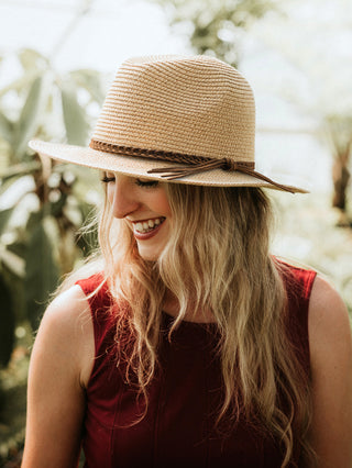 FURTALK Wide Brim UV UPF 80+ Panama Fedora Straw Beach Hat