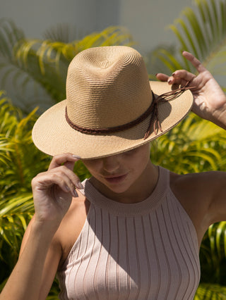 FURTALK Wide Brim UV UPF 80+ Panama Fedora Straw Beach Hat