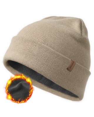 FURTALK Mens Beanie Fleece Lined Winter Hats Double Layered Stylish Knited Cuffed Plain Hat