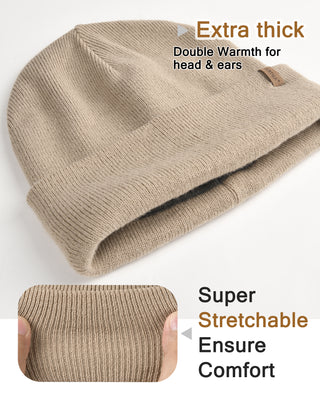 FURTALK Mens Beanie Fleece Lined Winter Hats Double Layered Stylish Knited Cuffed Plain Hat
