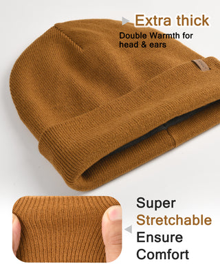 FURTALK Mens Beanie Fleece Lined Winter Hats Double Layered Stylish Knited Cuffed Plain Hat