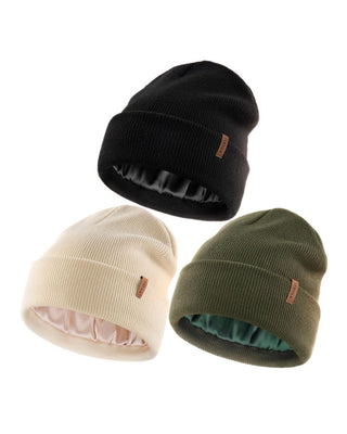 FURTALK  Satin Lined Beanie Hats Silk Lining Unisex Knit Slouchy Caps