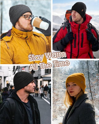 FURTALK Mens Beanie Fleece Lined Winter Hats Double Layered Stylish Knited Cuffed Plain Hat