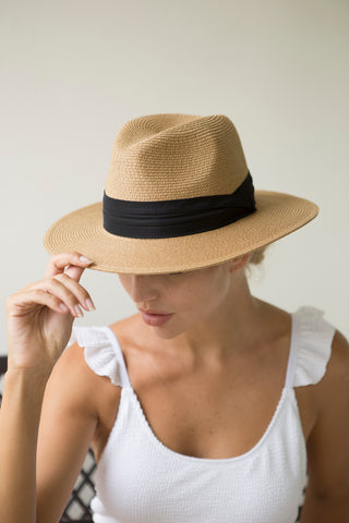 FURTALK UPF80 Wide Brim Fedora Straw Panama Hat