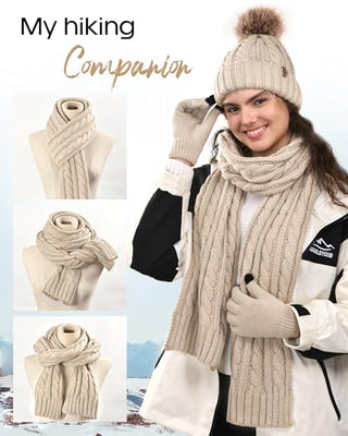 FURTALK Winter Hat Gloves Scarf Set Fleece Knit Pom Beanie Warm Neck Warmer Touchscreen Gloves 3 in 1 Gift Set