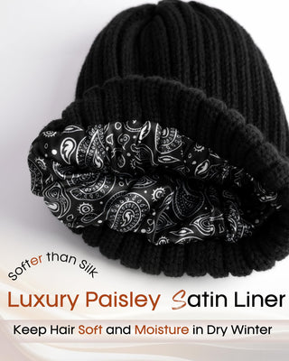 FURTALK Womens Winter Beanie Hat Satin Lined Faux Fur Pom Pom Beanies Hat for Women Winter Warm Knit Hats