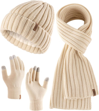 FURTALK Soft Fleece Lined Double Layer Beanie Knit Hat Touchscreen Gloves Scarf Set