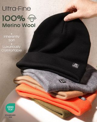 FURTALK 100% Merino Wool Beanie Hat for Men Women Warm Winter Hat Double Layer Knitted Beanies