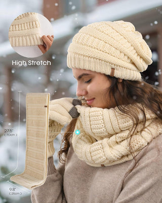 FURTALK Womens Winter Hat Gloves Scarf Set Gift Slouchy Beanie Touchscreen Gloves for Women