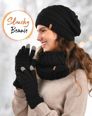 FURTALK Womens Winter Hat Gloves Scarf Set Gift Slouchy Beanie Touchscreen Gloves for Women
