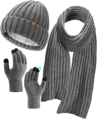 FURTALK Soft Fleece Lined Double Layer Beanie Knit Hat Touchscreen Gloves Scarf Set