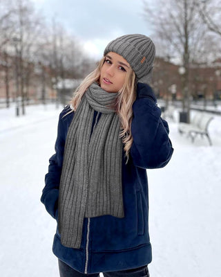 FURTALK Soft Fleece Lined Double Layer Beanie Knit Hat Touchscreen Gloves Scarf Set