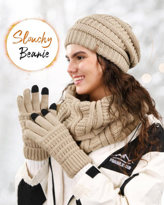 FURTALK Womens Winter Hat Gloves Scarf Set Gift Slouchy Beanie Touchscreen Gloves for Women