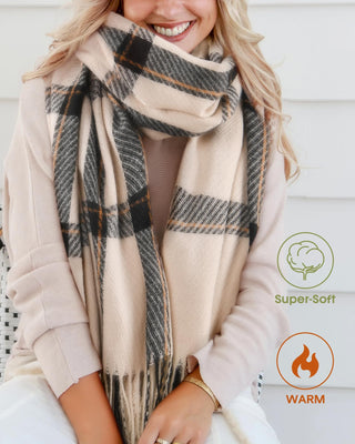 FURTALK Tassel Plaid Large Oversized Scarves Wraps