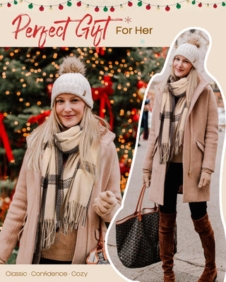 FURTALK Tassel Plaid Large Oversized Scarves Wraps