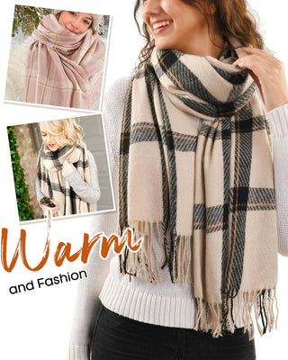 FURTALK Tassel Plaid Large Oversized Scarves Wraps