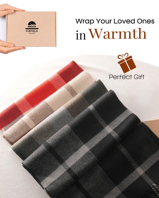FURTALK Winter Scarf for Men Long Soft Warm Scarves Plaid Tassel Scarf for Men