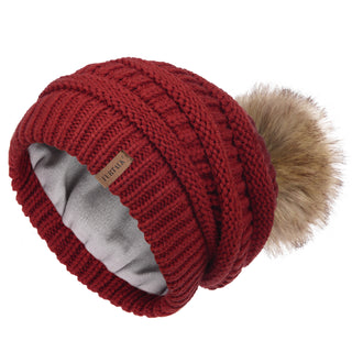 FURTALK Womens Winter Knit Beanie Hat Slouchy Skull Cap Faux Fur Pom Pom Hats Cap for Girls Double Layer Warm Original