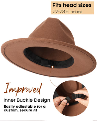 FURTALK Fedora Hats for Men Women Wide Brimwith Belt Buckle Adjustable Size