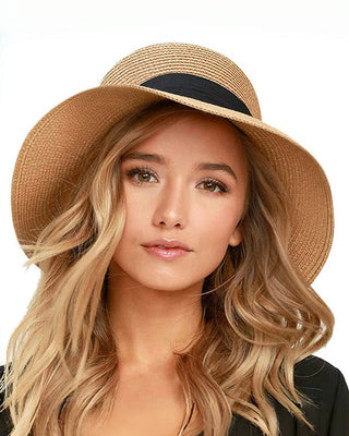 FURTALK Wide Ribbon Straw Beach Sun Hat