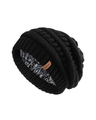 FURTALK Satin Lined Cable Knit Chunky Slouchy Beanie