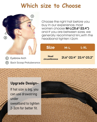 FURTALK Wide Brim UV UPF 80+ Panama Fedora Straw Beach Hat