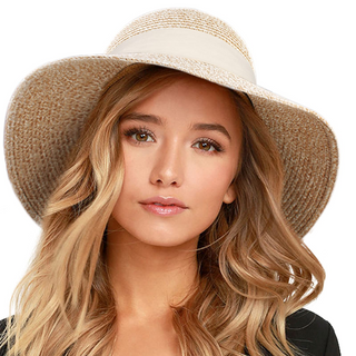 FURTALK Wide Ribbon Straw Beach Sun Hat