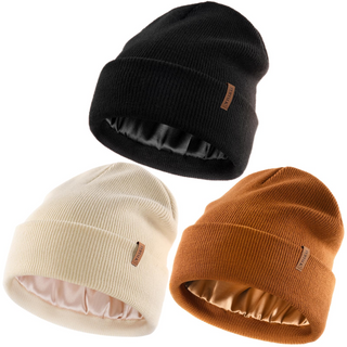 FURTALK  Satin Lined Beanie Hats Silk Lining Unisex Knit Slouchy Caps
