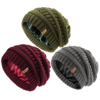 FURTALK 3 Pack Satin Lined Slouchy Winter Beanie Knit Hat