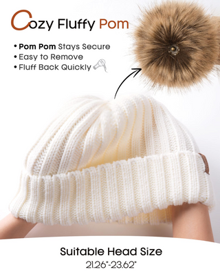 FURTALK Faux Fur Pom Pom for Hats, Detachable Pom Pom Replacement