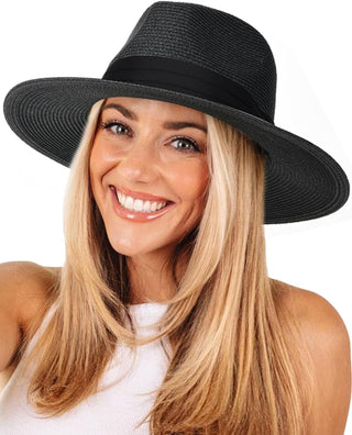 FURTALK UPF80 Wide Brim Fedora Straw Panama Hat
