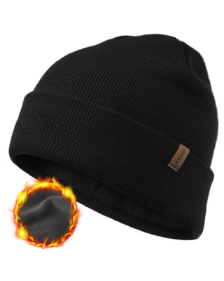 FURTALK Mens Beanie Fleece Lined Winter Hats Double Layered Stylish Knited Cuffed Plain Hat