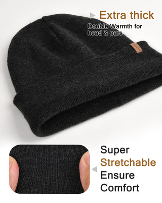 FURTALK Mens Beanie Fleece Lined Winter Hats Double Layered Stylish Knited Cuffed Plain Hat