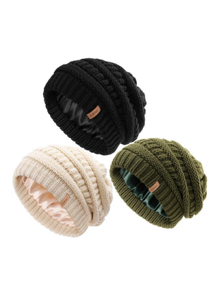 FURTALK 3 Pack Satin Lined Slouchy Winter Beanie Knit Hat
