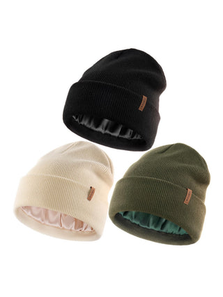 FURTALK  Satin Lined Beanie Hats Silk Lining Unisex Knit Slouchy Caps