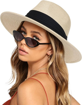 FURTALK UPF80 Wide Brim Fedora Straw Panama Hat