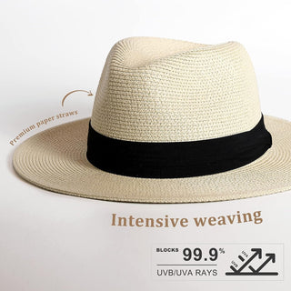 FURTALK UPF80 Wide Brim Fedora Straw Panama Hat