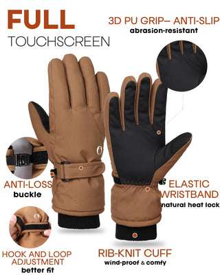 FURTALK Winter Gloves for Men Women Fleece Lined Waterproof Windproof Touchscreen Ski Snow